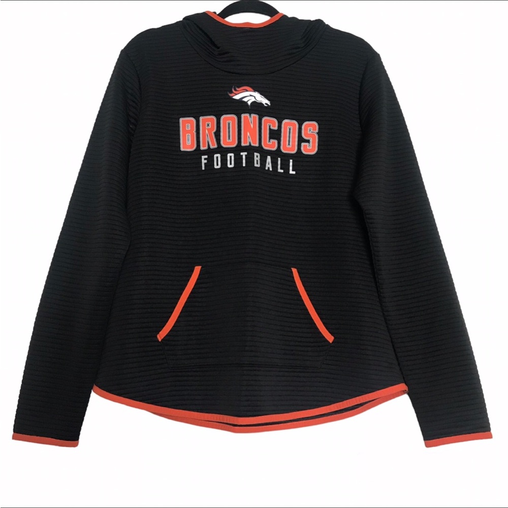 Team Apparel Denver Broncos NFL Black Ribbed Scuba Sweatshirt Hoodie Womens Sz L